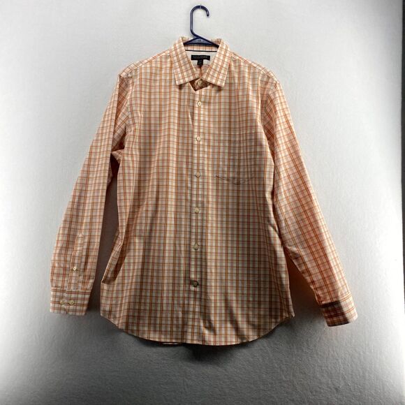 Banana Republic Classic Fit Pink Plaid Button Down Shirt‎ Mens Size 16-16 1/2 L - Picture 1 of 9